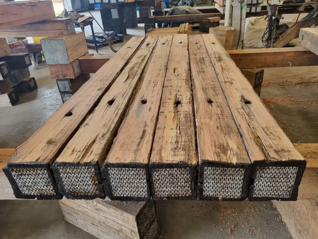 WFG Eucalyptus timber mats after 6.5 years of outdoor use, still structurally sound and remanufacturable