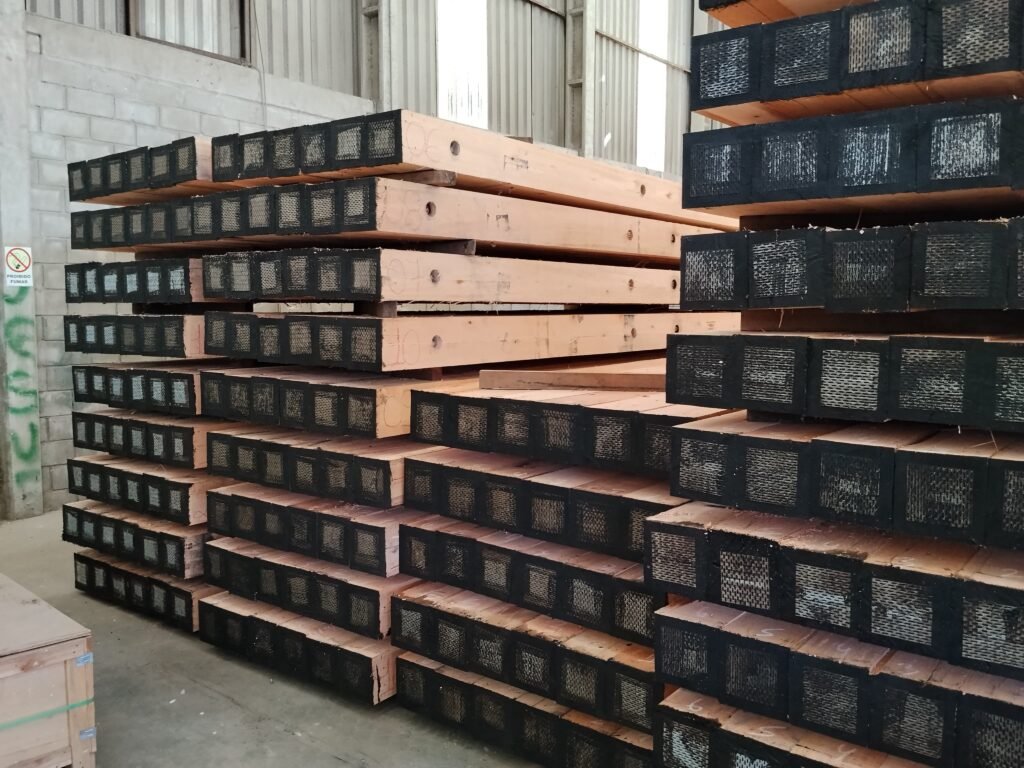 Eucalyptus timber mats with steel truss plates — longer-lasting crane mat construction, World Forest Group